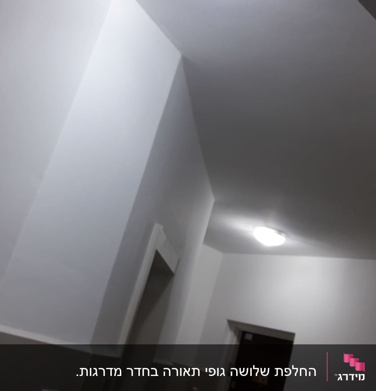 שני גופי תאורה דולקים בתקרה לבנה